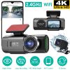 4K/1080P Dual Chanel Car Dash Cam 2.4GHz WiFi Car Camera Mini Driving Recorder with 140° Wide Angle APP Control Night Vision G-sensor Loop Recording