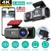 4K/1080P Dual Chanel Car Dash Cam 2.4GHz WiFi Car Camera Mini Driving Recorder with 140° Wide Angle APP Control Night Vision G-sensor Loop Recording