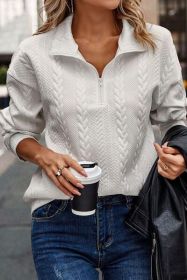 Casual Versatile Pullover Long-sleeve Knit Top For Women With A Half-zip And Turn-down Collar Sweatshirt (Option: White-S)
