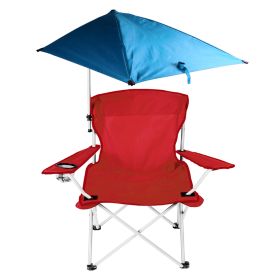 Foldable Beach Chair with Detachable Umbrella Armrest Adjustable Canopy Stool with Cup Holder Carry Bag for Camping Poolside Travel Picnic Lawn Chair (Option: Red)
