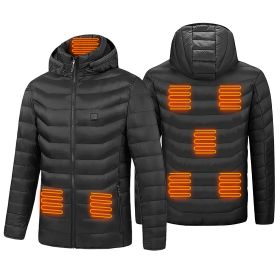 Heated Jacket Electric Heating Coat Lightweight Winter Hooded Jacket with 3-Level Heating Modes 8 Heating Zones Detachable Zipper Hood (Option: S)