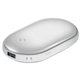 Portable Hand Warmer 5000mAh Power Bank Rechargeable Pocket Warmer Double-Sided Heating Handwarmer (Option: Silver)