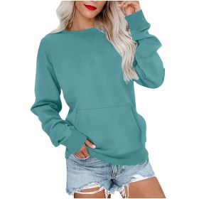 Women's Pin Solid Color Round Neck Loose Long-sleeved Sweater (Option: 2025 New Emerald-S)