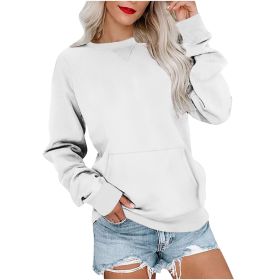 Women's Pin Solid Color Round Neck Loose Long-sleeved Sweater (Option: White-S)