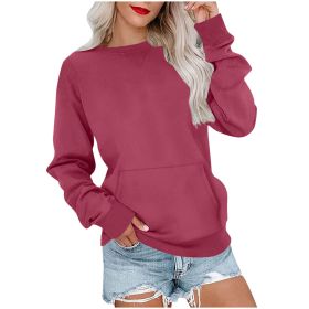 Women's Pin Solid Color Round Neck Loose Long-sleeved Sweater (Option: Rouge Color-S)