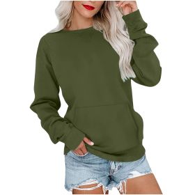 Women's Pin Solid Color Round Neck Loose Long-sleeved Sweater (Option: Army Green-M)