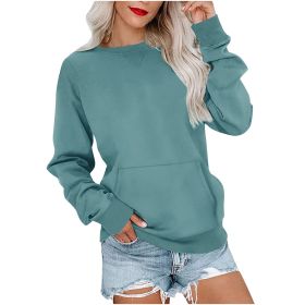 Women's Pin Solid Color Round Neck Loose Long-sleeved Sweater (Option: Green-L)