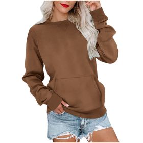 Women's Pin Solid Color Round Neck Loose Long-sleeved Sweater (Option: Caramel Color-L)