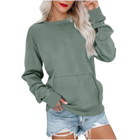 Women's Pin Solid Color Round Neck Loose Long-sleeved Sweater (Option: Grass Green-L)