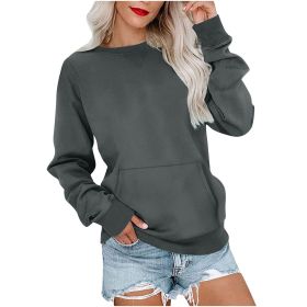 Women's Pin Solid Color Round Neck Loose Long-sleeved Sweater (Option: Dark Gray-L)